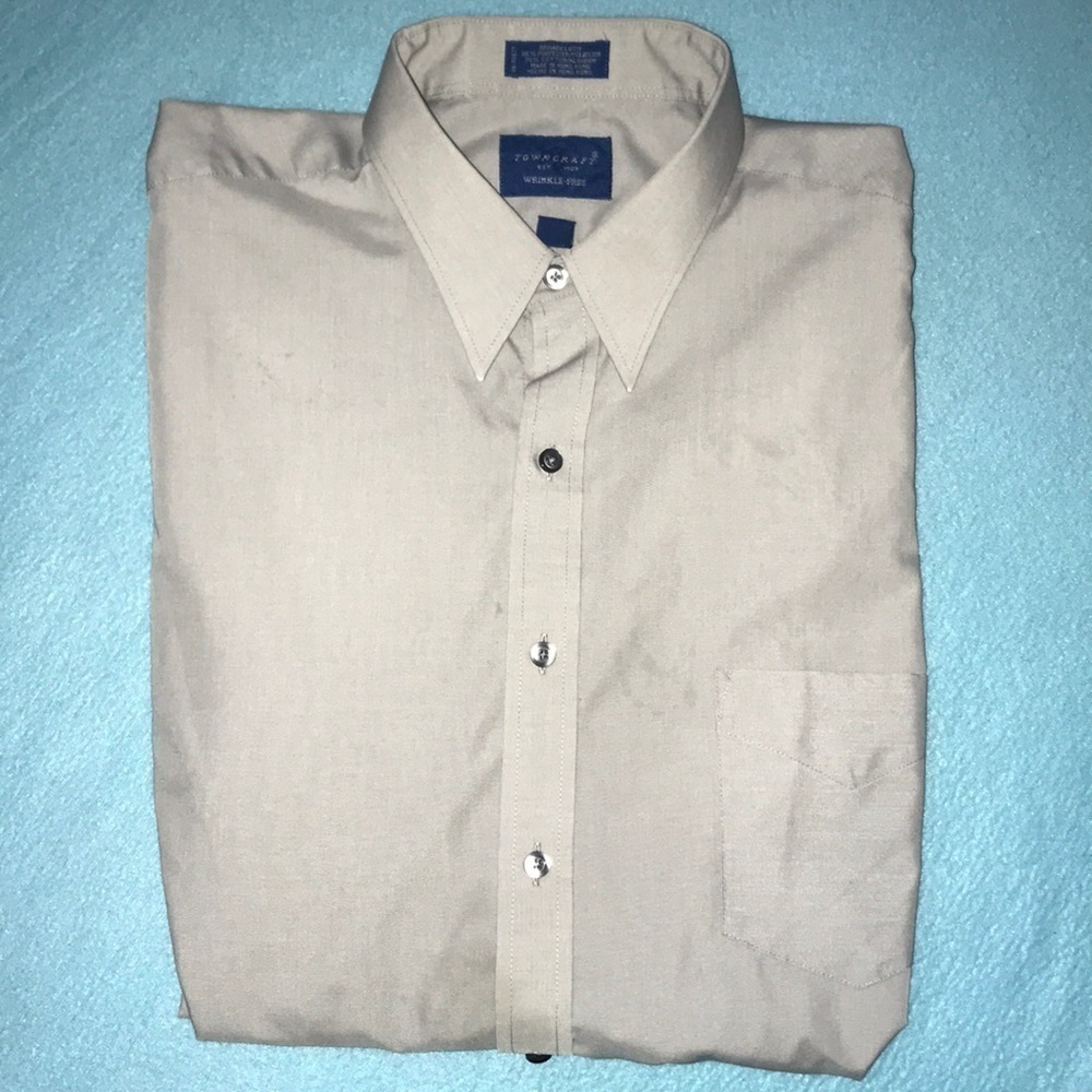 𝅺TOWNCRAFT wrinkle-free long sleeve button down button cuffs size 17.5 neck